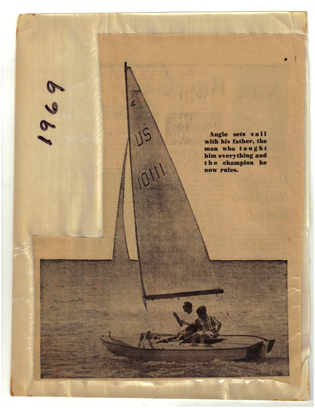 This is the only photo that I have of Augie and I sailing together on a Snipe.  The Jupiter is sailing with the round wood mast that came with the boat from Cuba.  I know because it has no spreaders.  I see that the boat has already got some upgrading, li