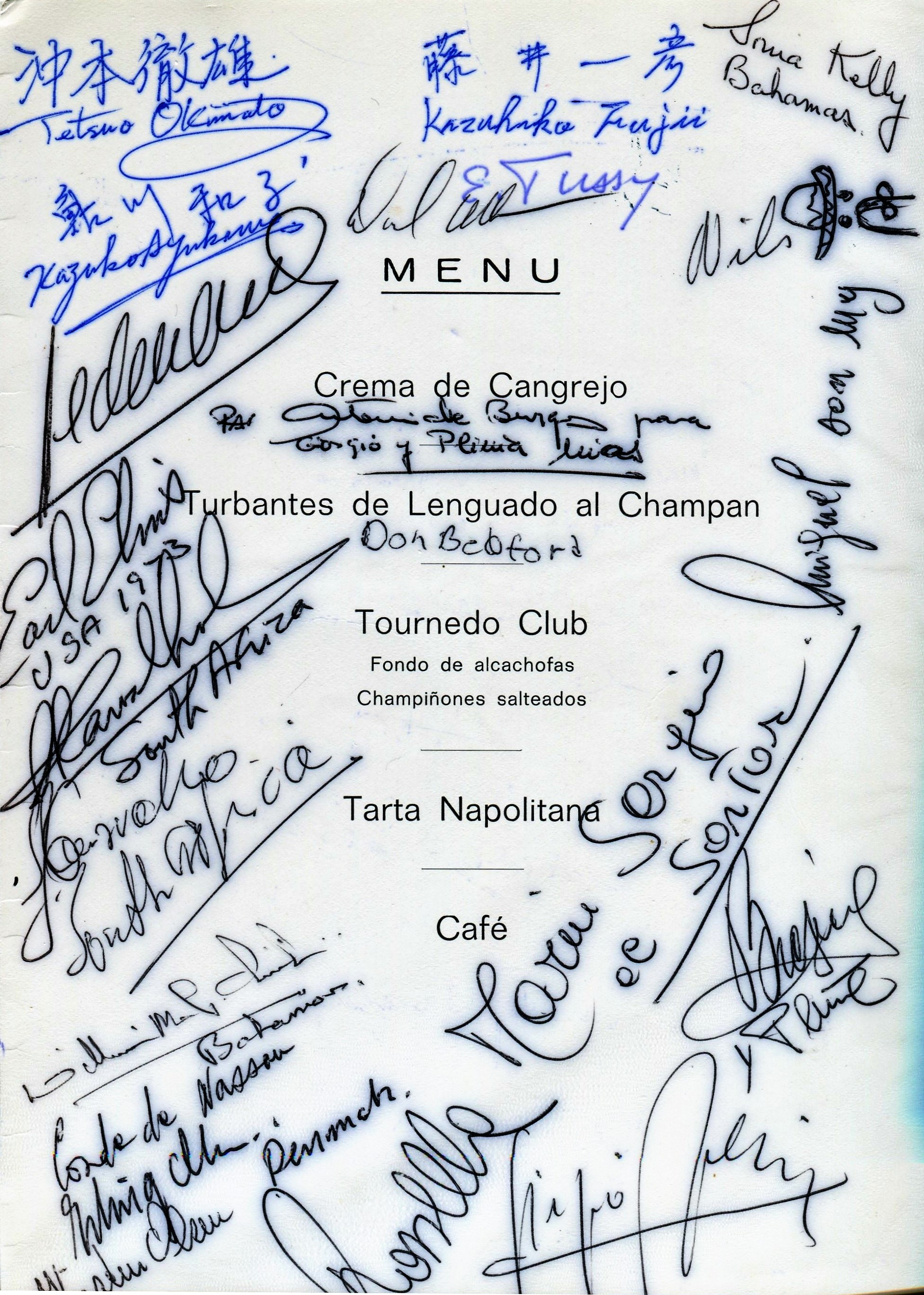 Souvenir from Malaga 1973 Worlds – Gala Dinner Menu Image