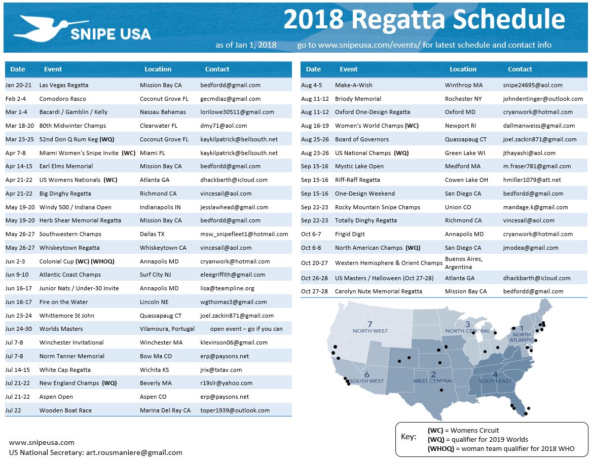 2018 Regatta schedule list 20180101