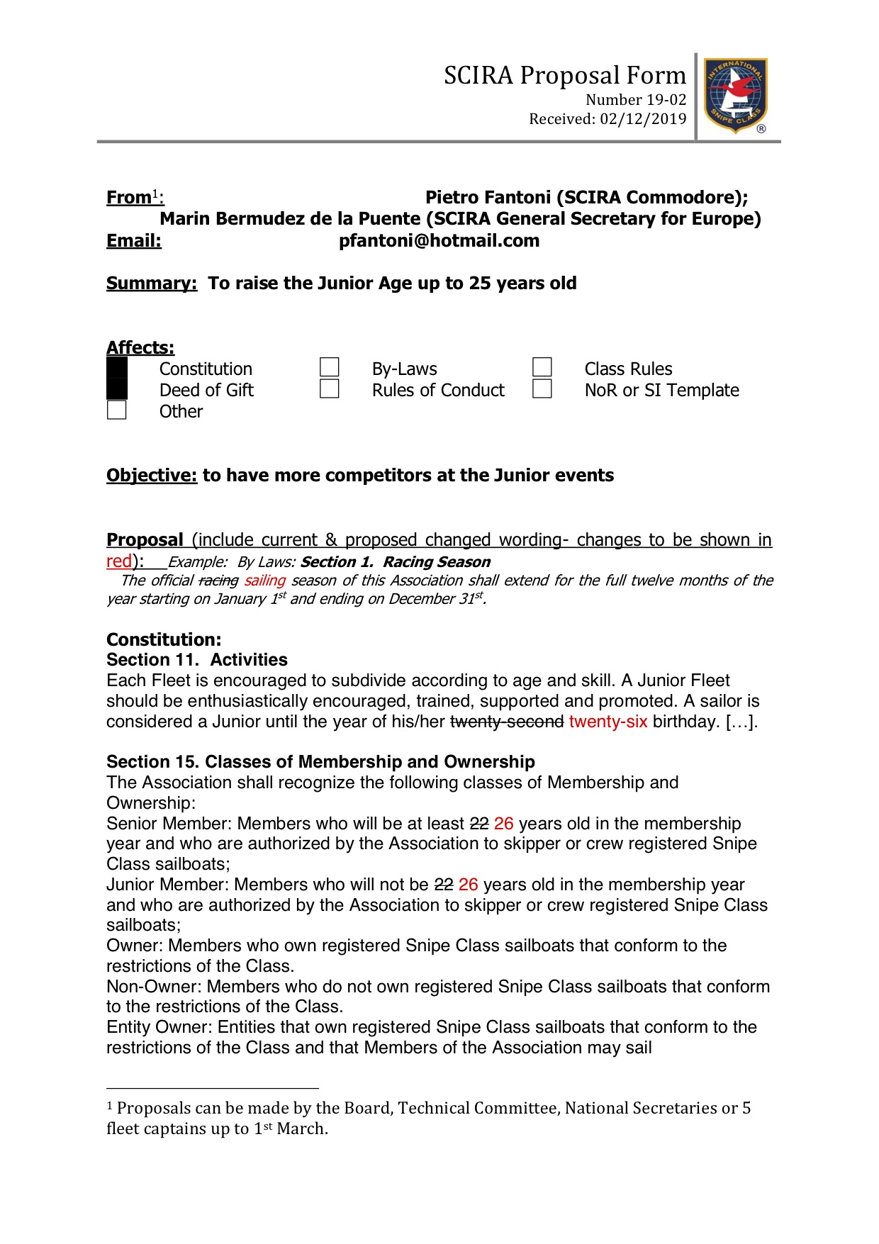 Rule Change Proposal: 19-02 Junior Age Image