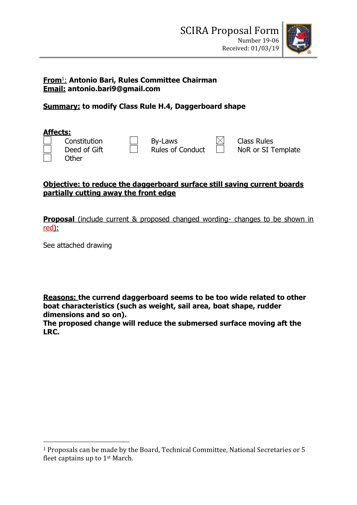 Rule Change Proposal: 19-06 Daggerboard Shape Image