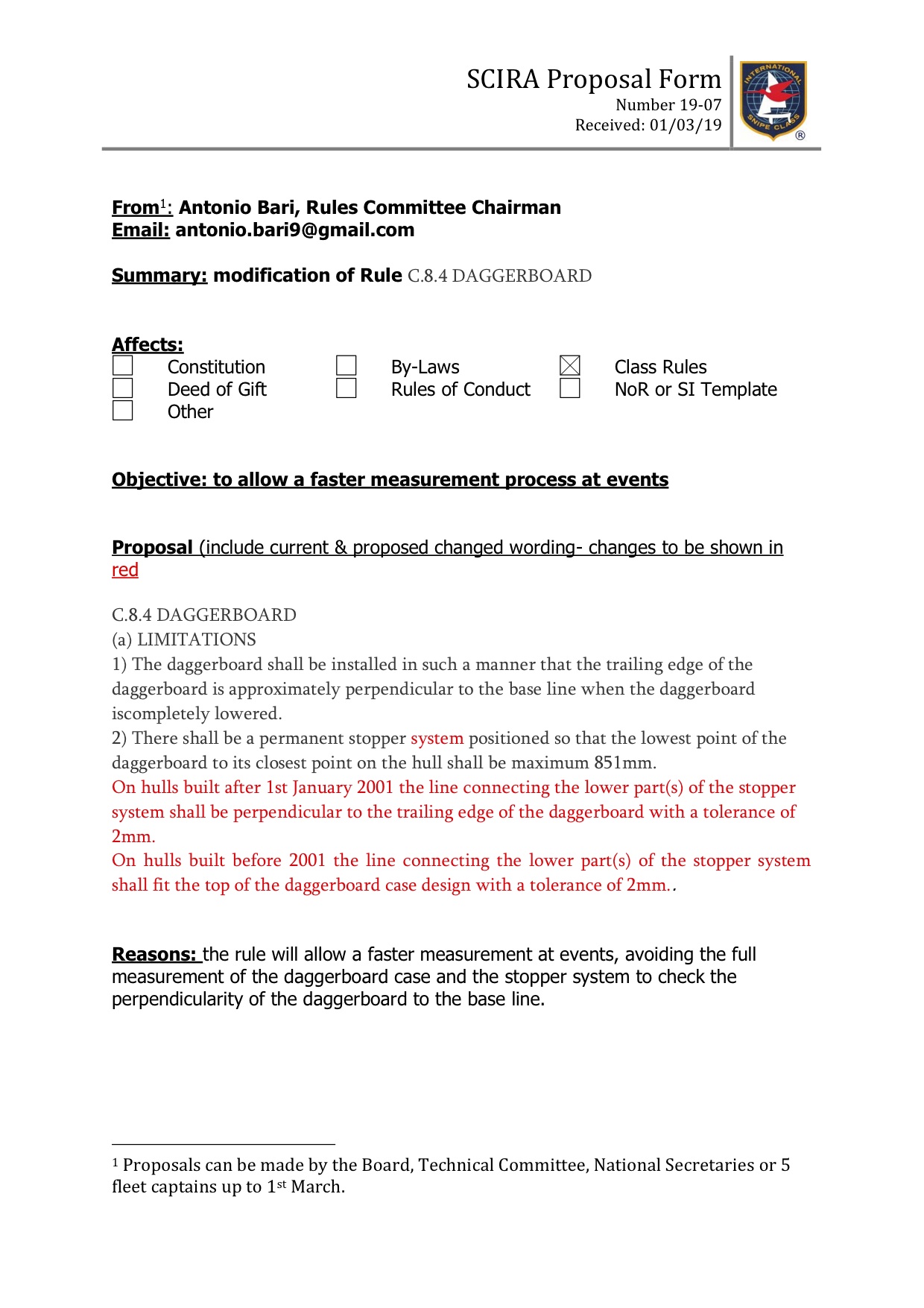 Rule Change Proposal: 19-07 Daggerboard Measurement Image