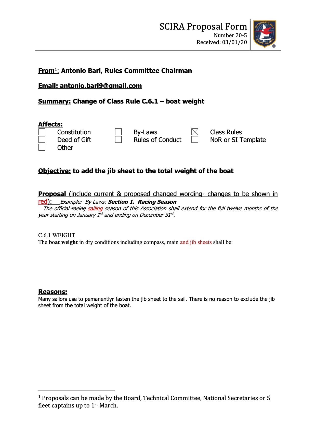 Rule Change Proposal: 20-05 Rule C.6.1 Add Jib Sheets to Total Weight Image