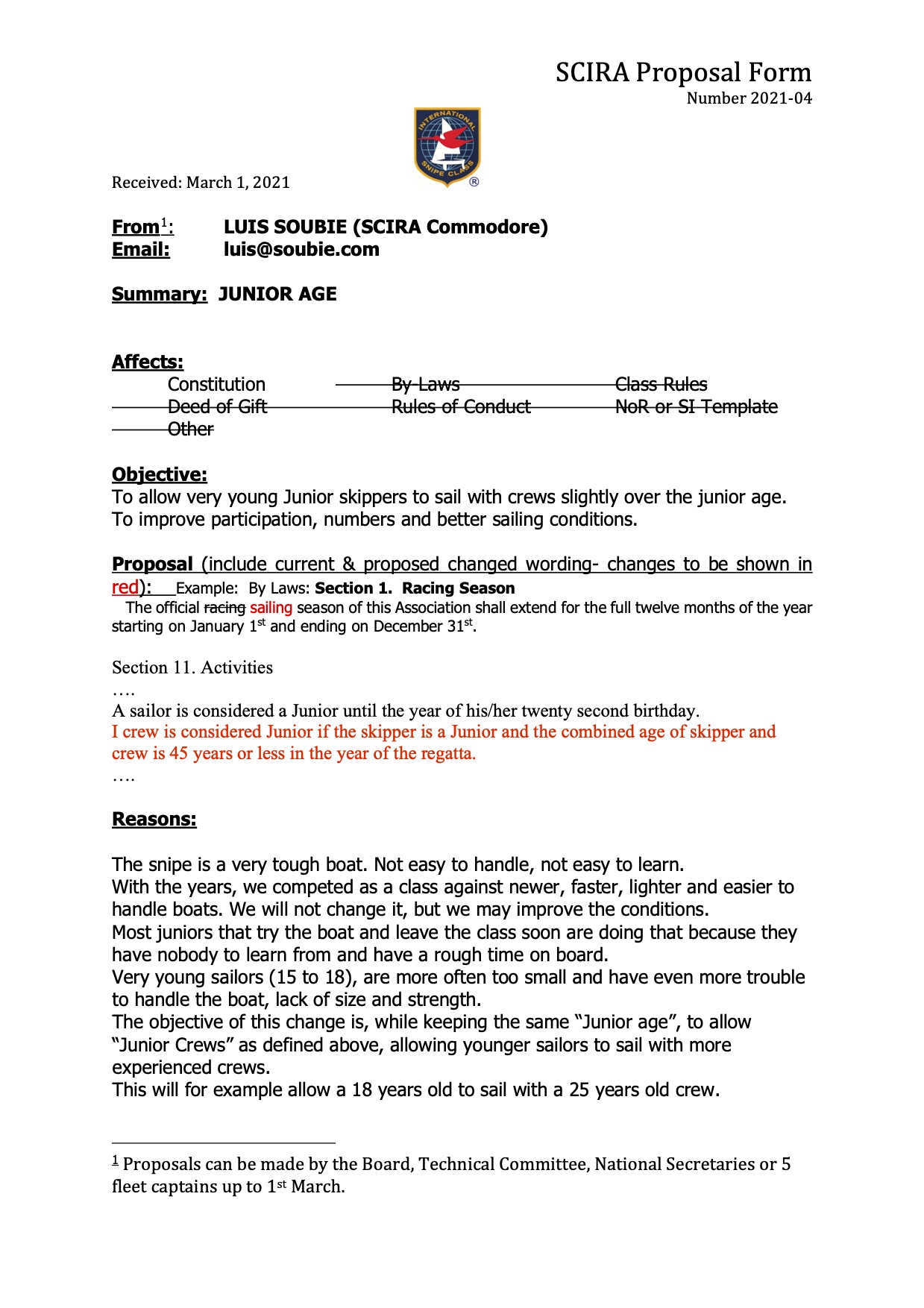 Rule Change Proposal: 21-04 Junior Age Image