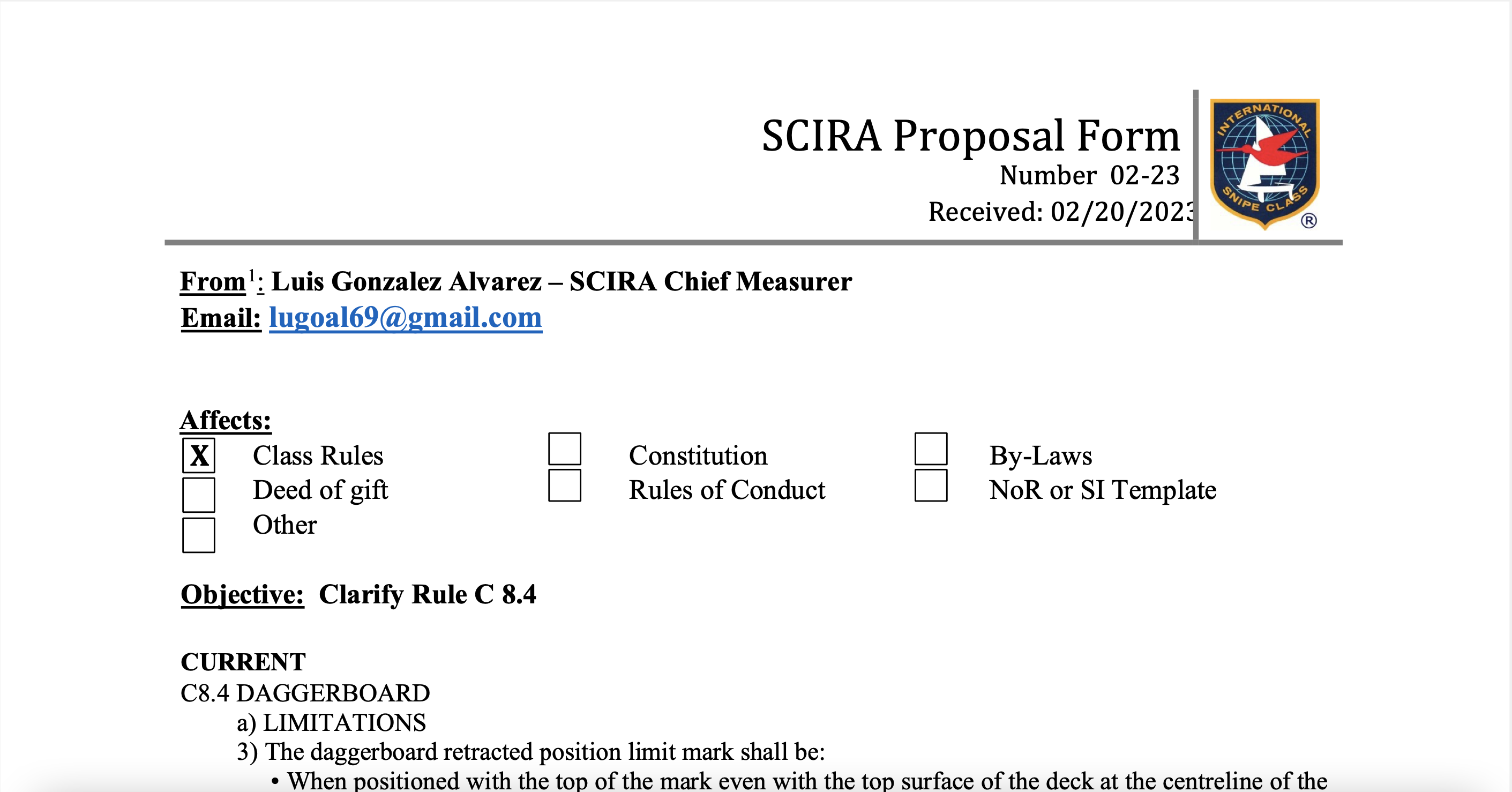 Rule Change Proposal: 23-02 a & b – Daggerboard Image