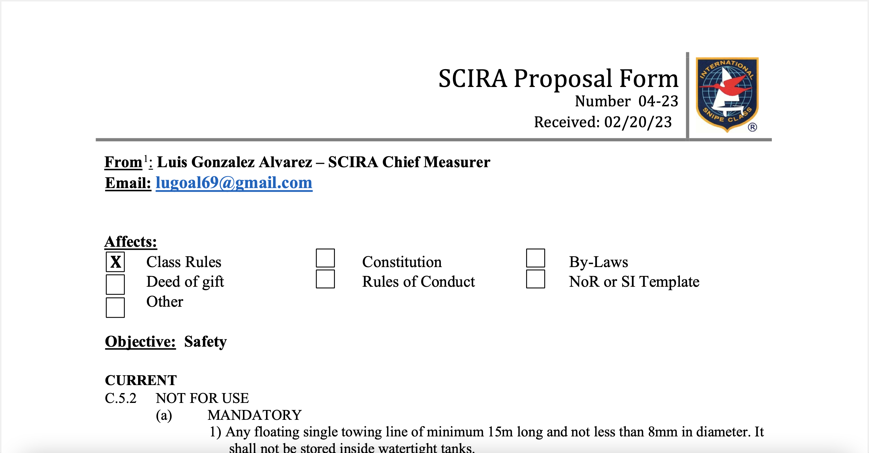 Rule Change Proposal: 23-04 a & b – Towline Image