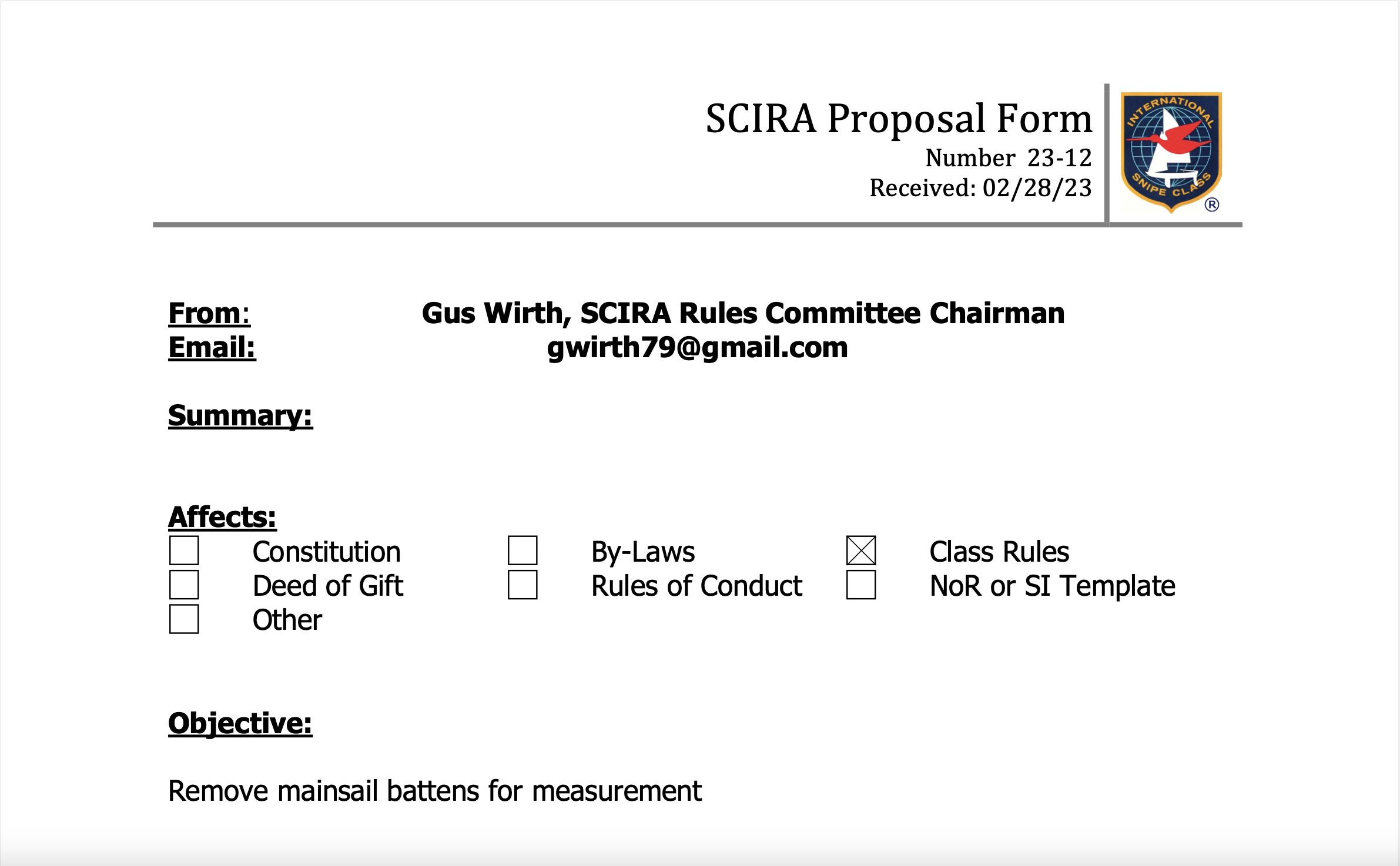 Rule Change Proposal: 23-12 Sail Measurement H 5.1 Image