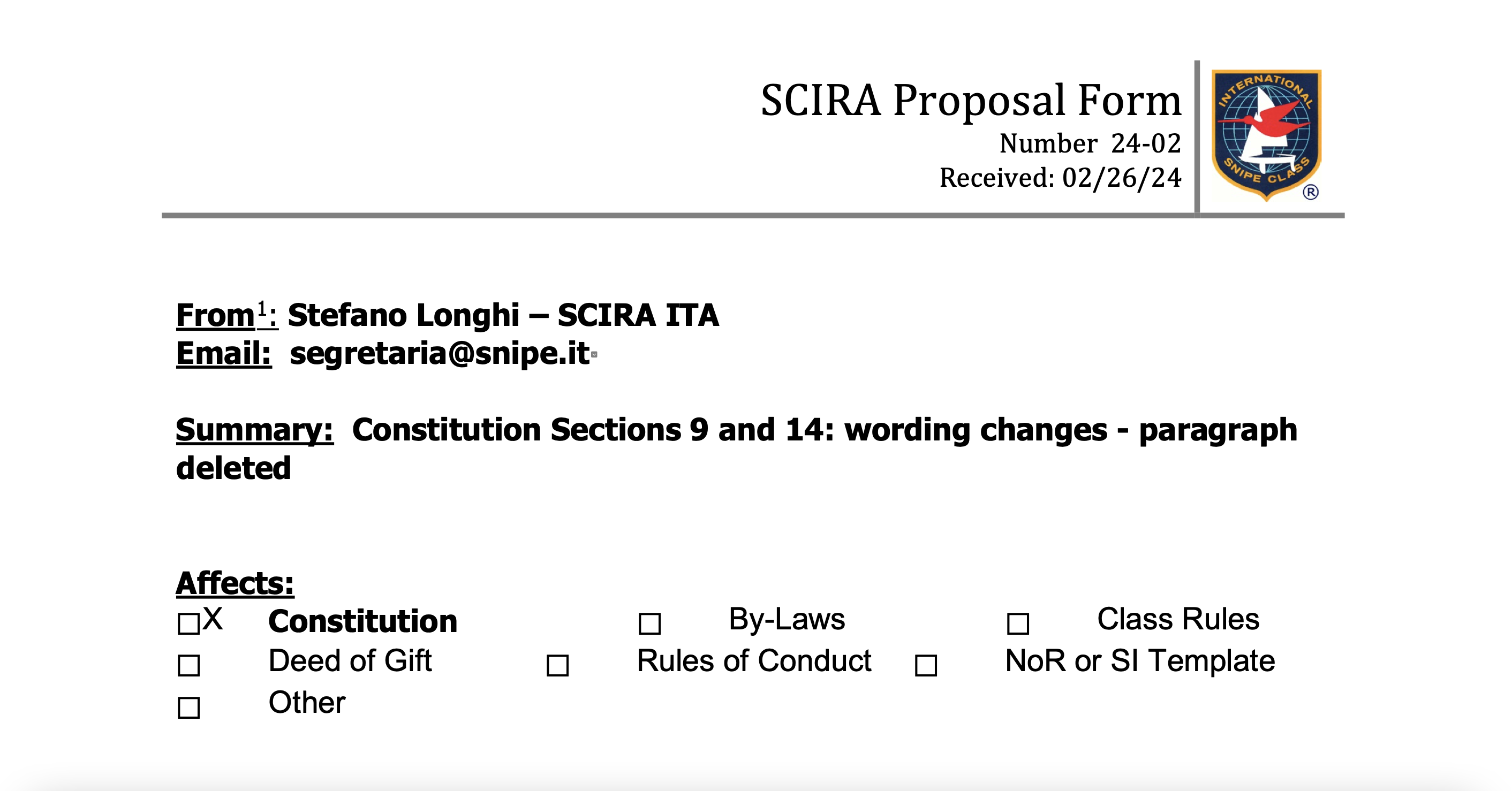 Rule Change Proposal: 24-02 Constitution Section 9 & 14 Image