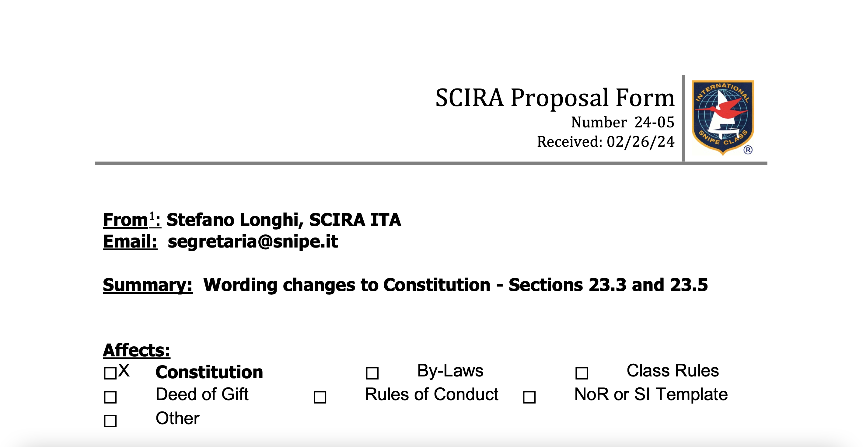 Rule Change Proposal: 24-05 Constitution Sections 23 & 23.5 Image