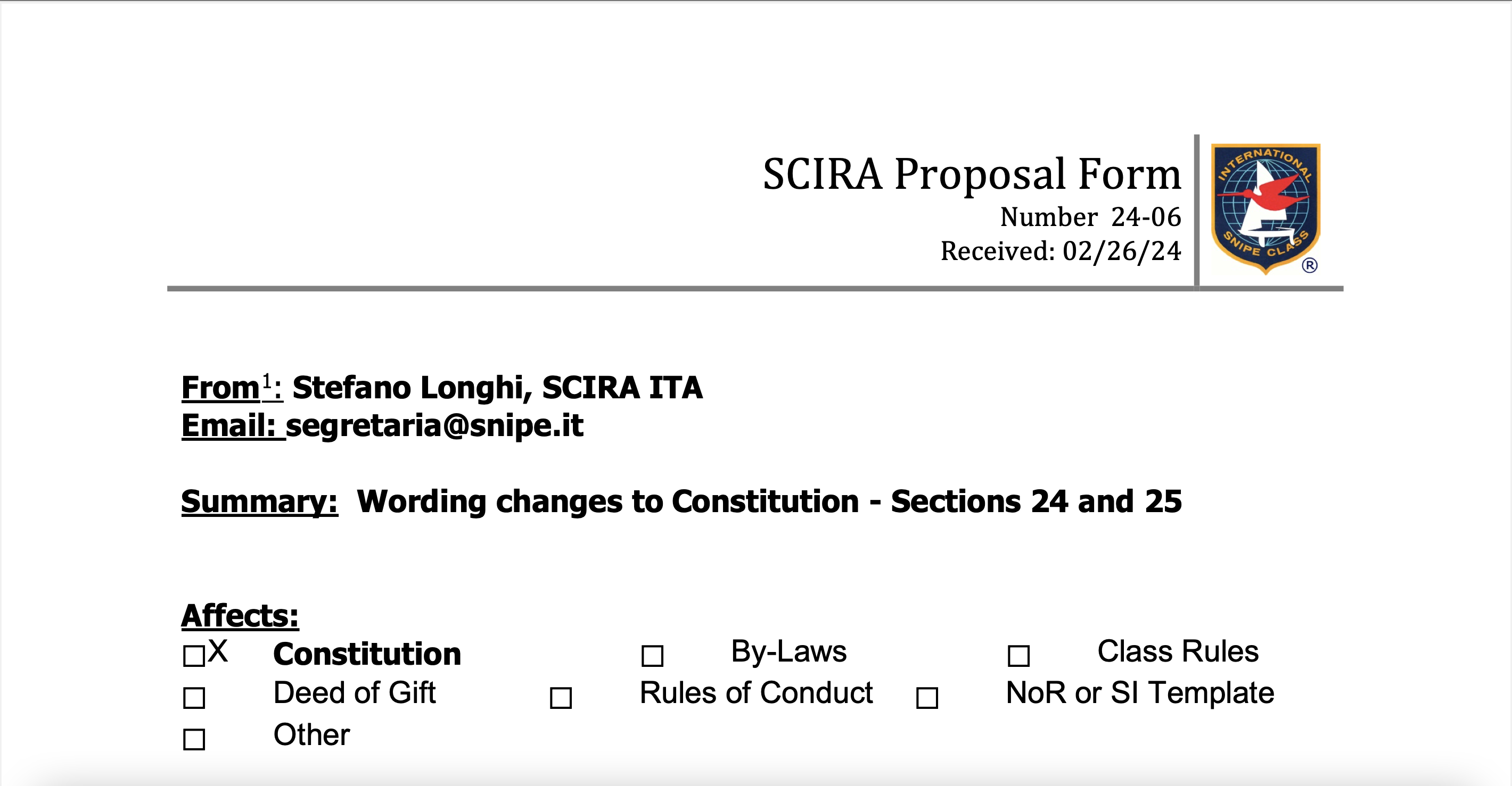 Rule Change Proposal: 24-06 Constitution Sections 24 & 25 Image