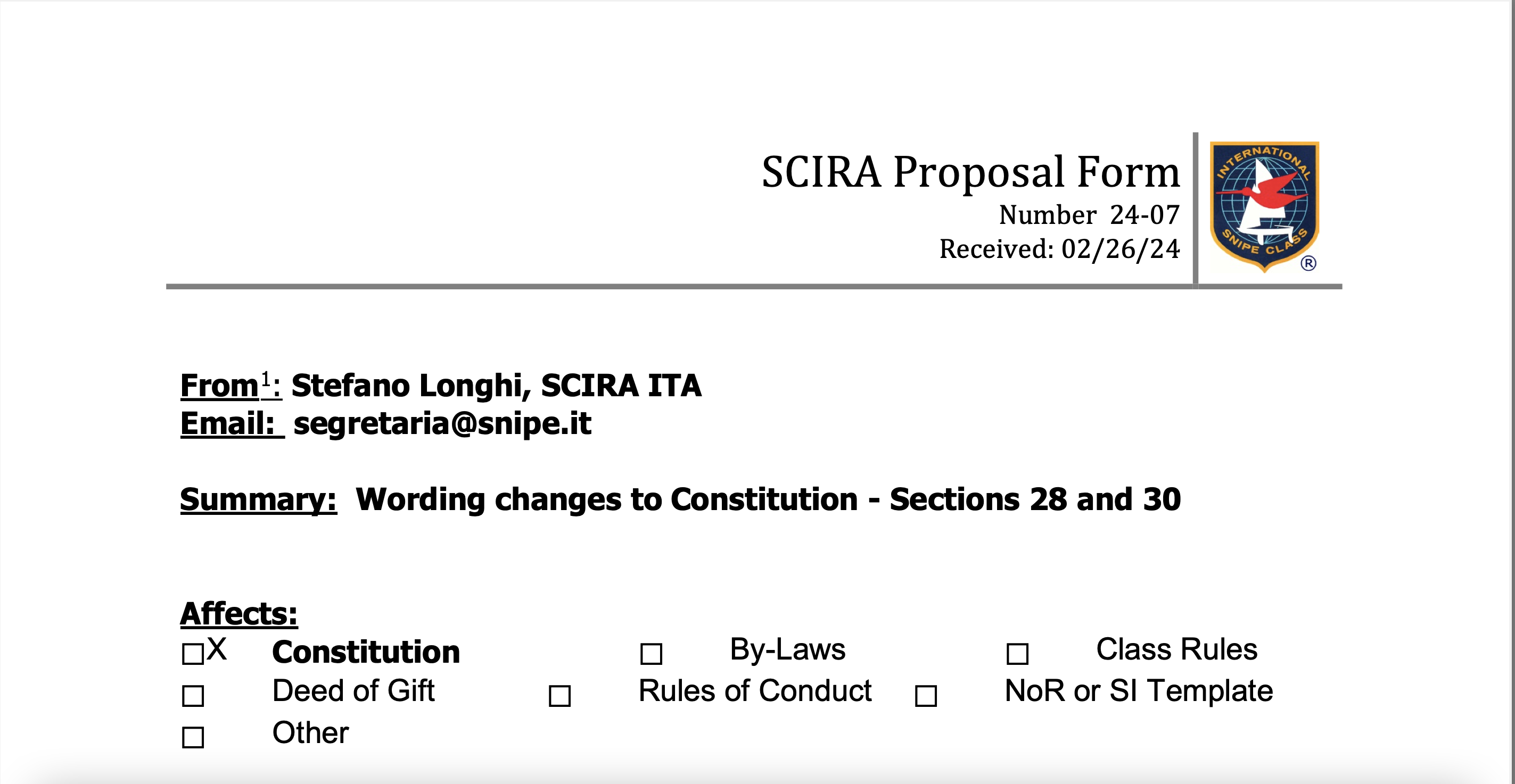 Rule Change Proposal: 24-07 Constitution Sections 28 & 30 Image