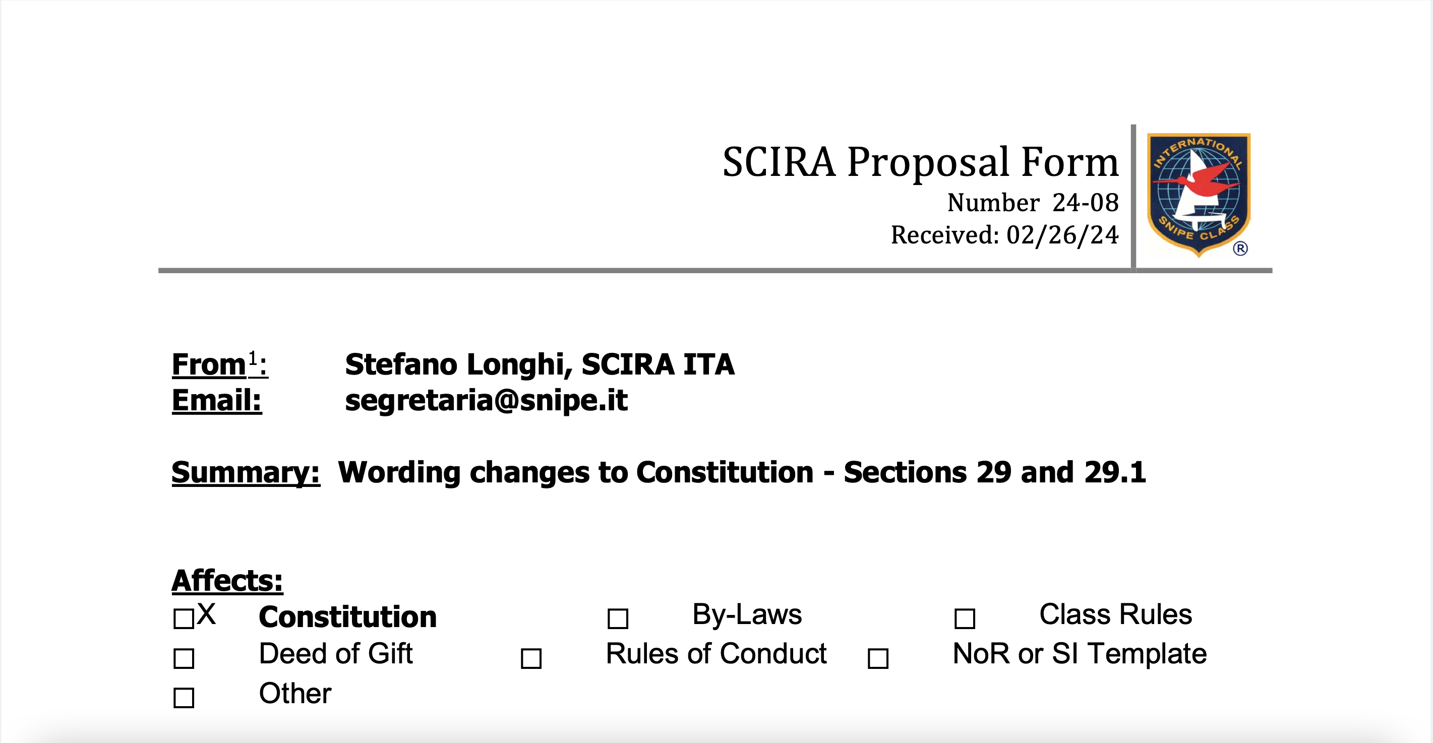 Rule Change Proposal: 24-08 Constitution Section 29 Image