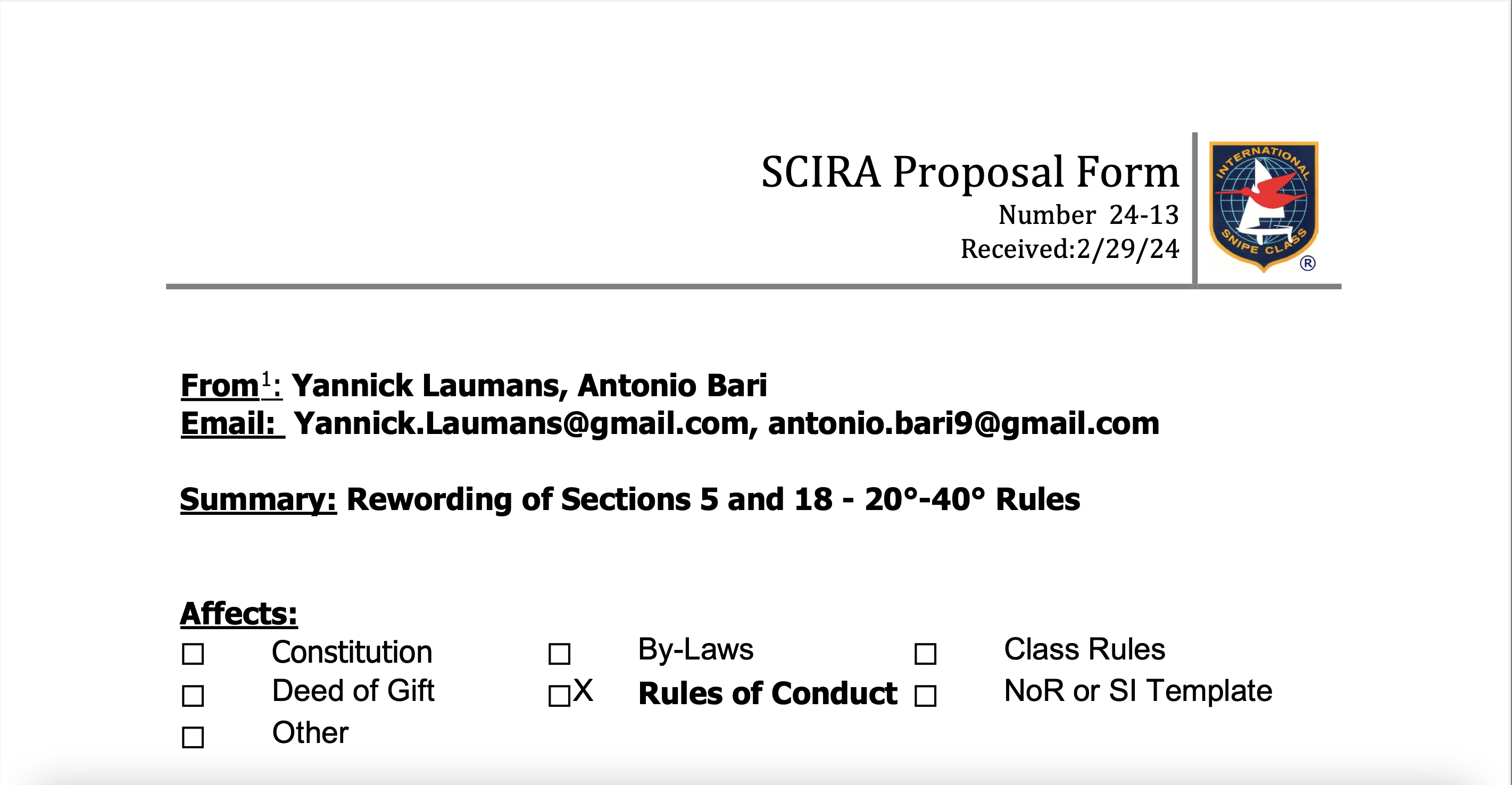 Rule Change Proposal: 24-13 Rules of Conduct – Sections 5 & 18 Image