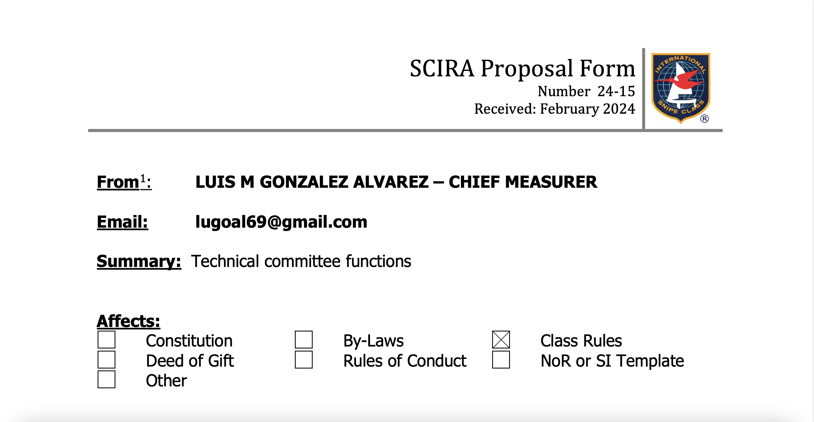 Rule Change Proposal: 24-15 Class Rules C7.2, 8.3 Technical Committee Image