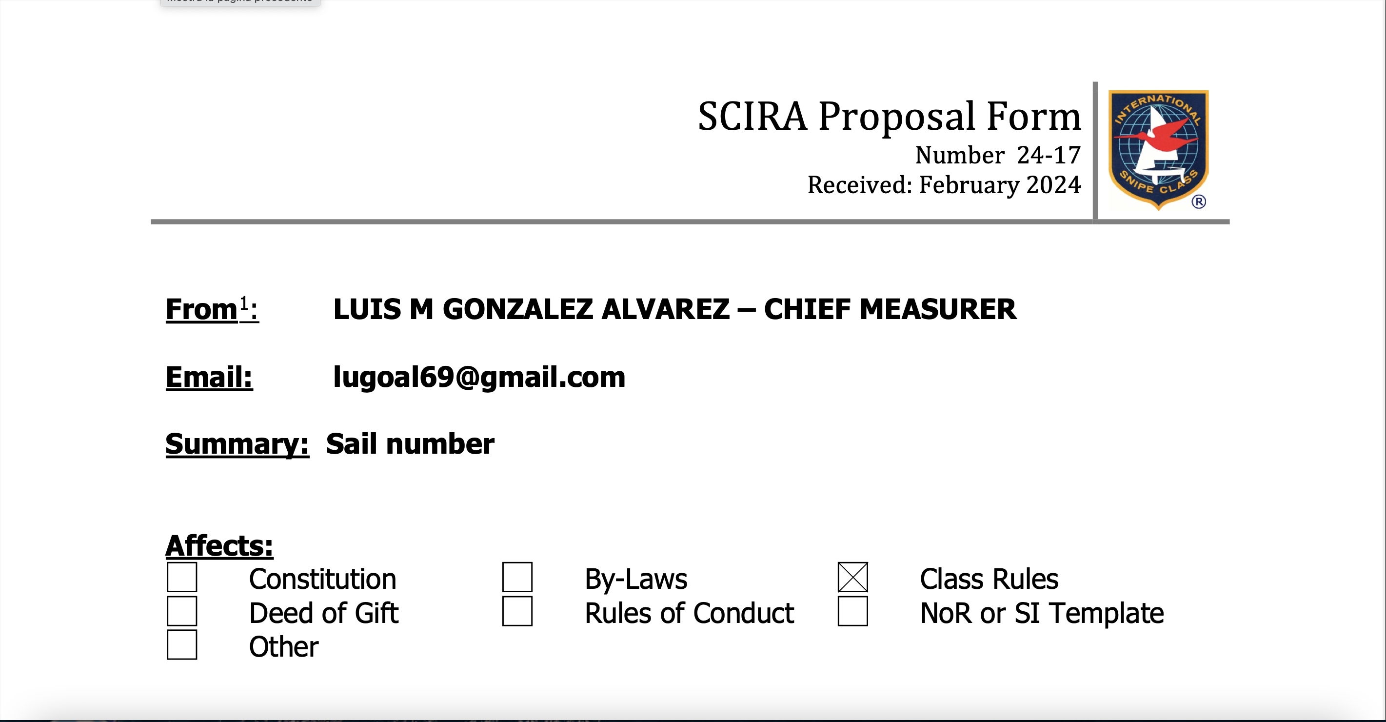 Rule Change Proposal: 24-17 Class Rules C10.3b Sail Numbers Image