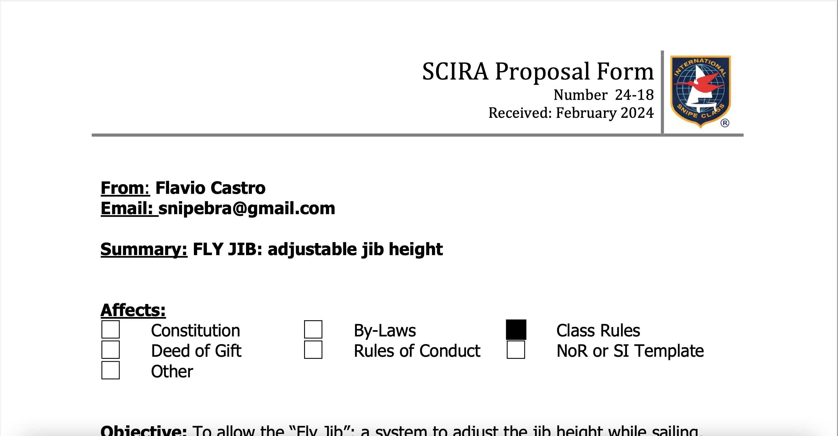 Rule Change Proposal: 24-18 Class Rules C10.6 jib Image