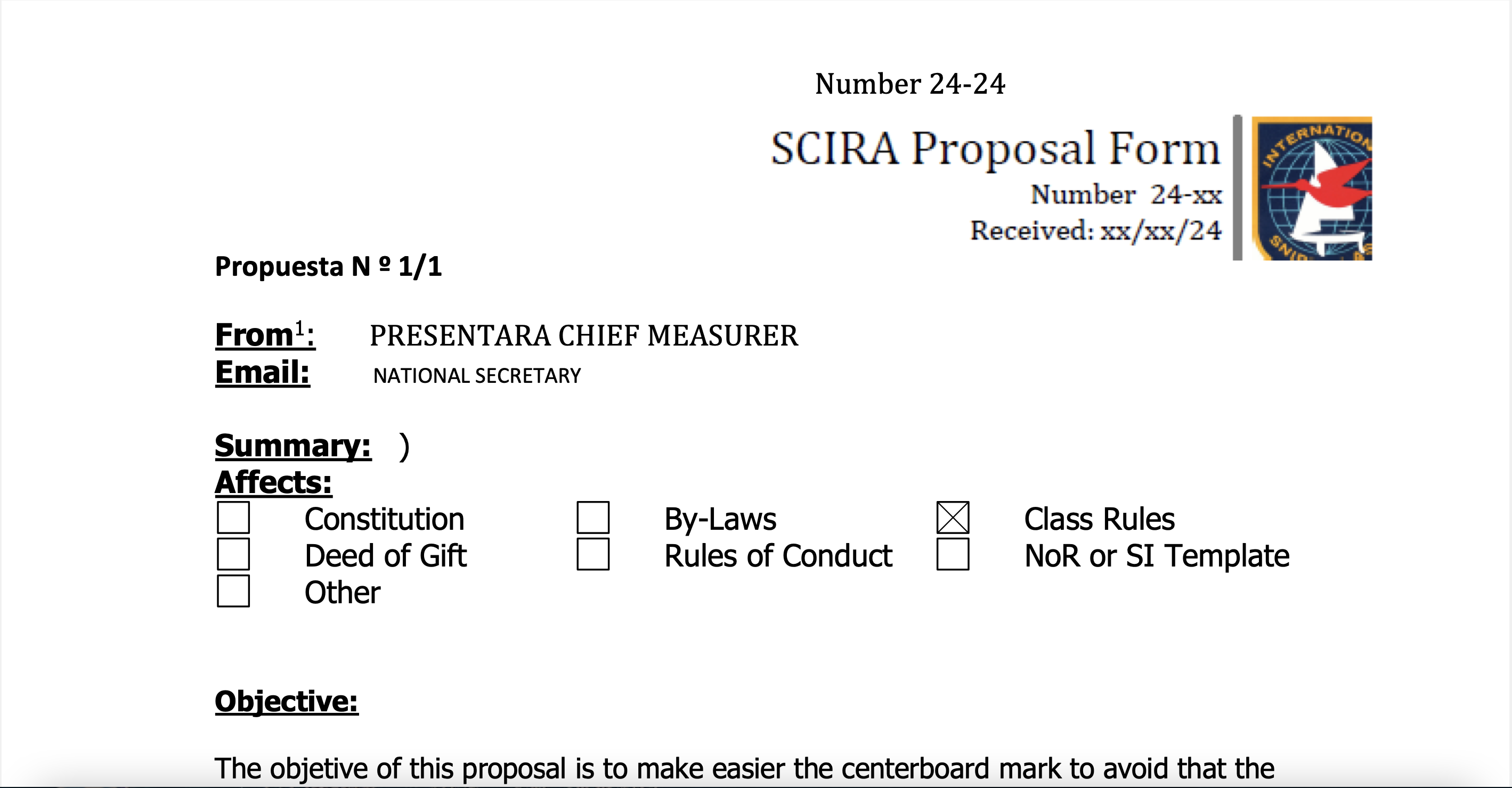 Rule Change Proposal: 24-24 Class Rules Daggerboard Image